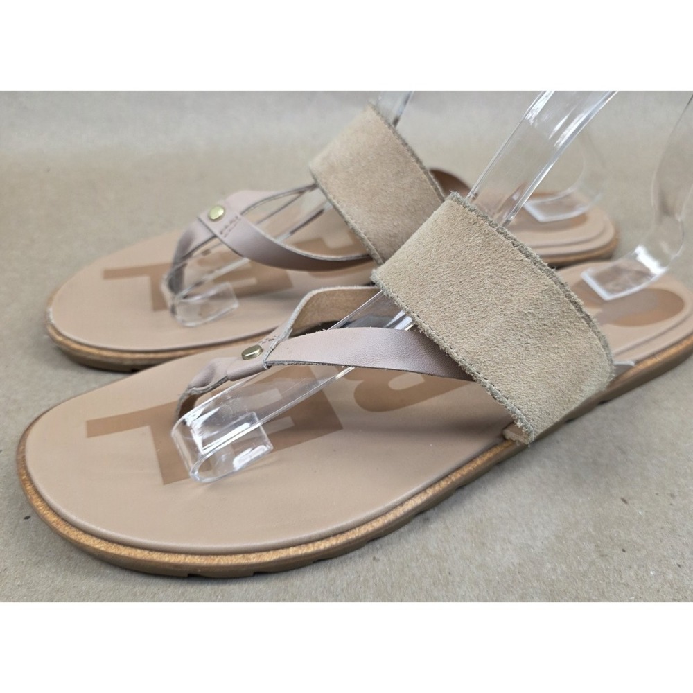Sorel (Sz 10) Sandals Womens Ella II Thong Slides Brown Leather Slip  LL6037-246